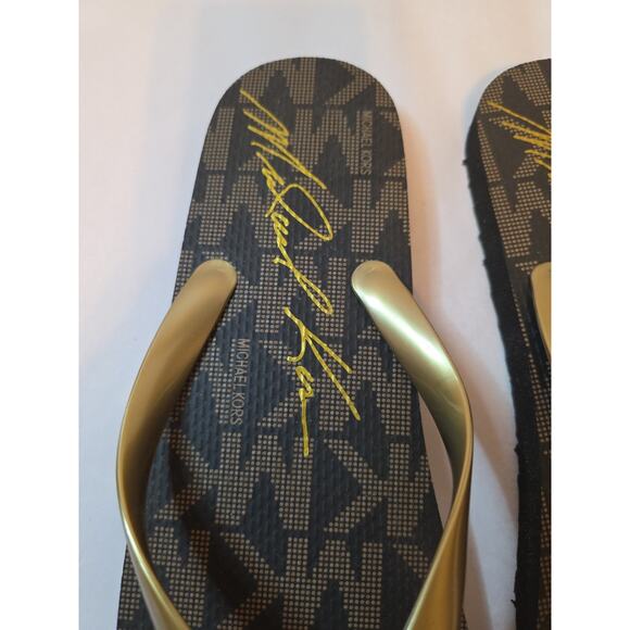 Michael Kors Gold Jet Set Logo Print Flip Flops Size 10 - Picture 6 of 11